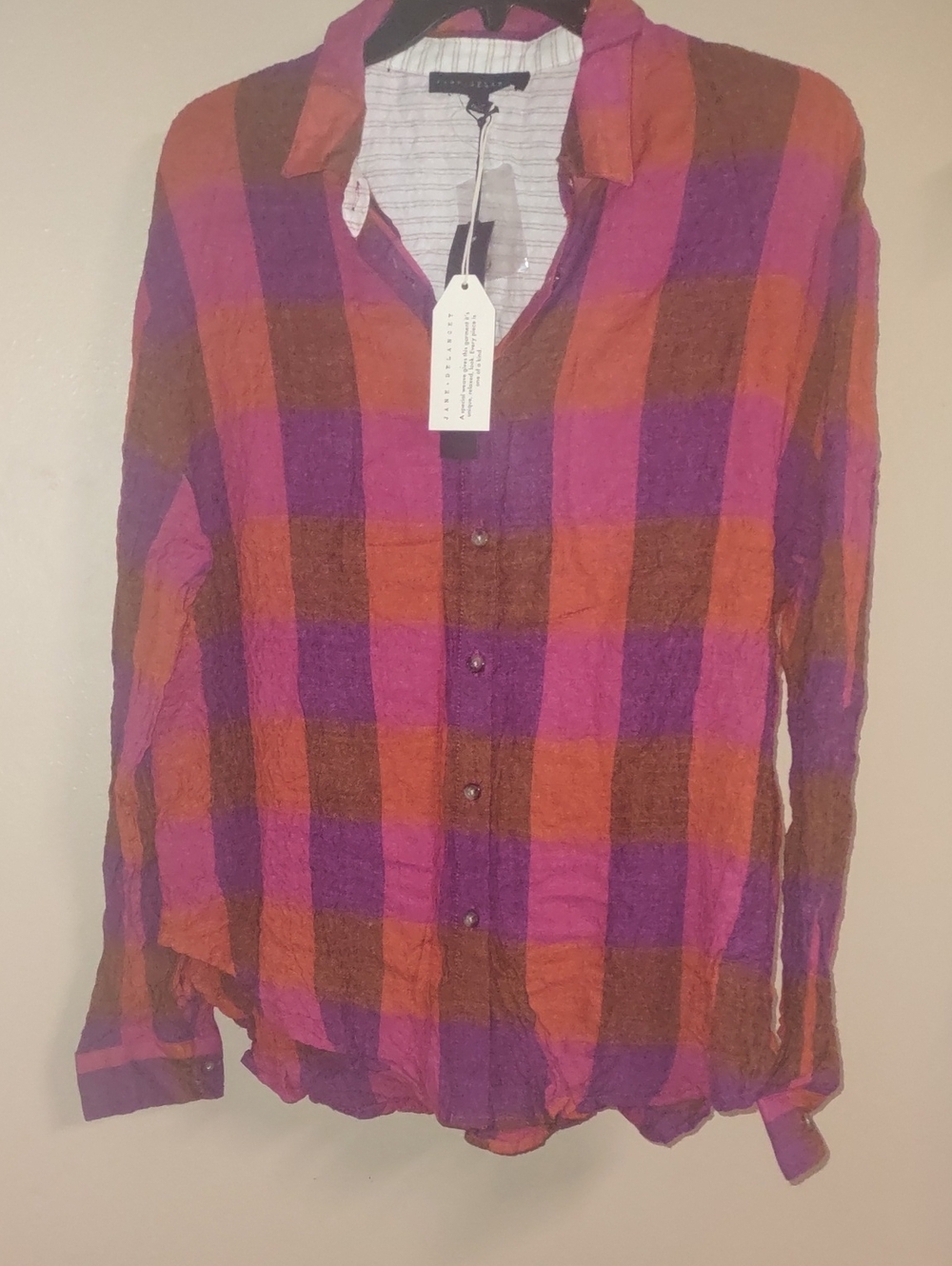 Jane & Delancey Pink Purple Plaid Button Down Shirt Size-Small
